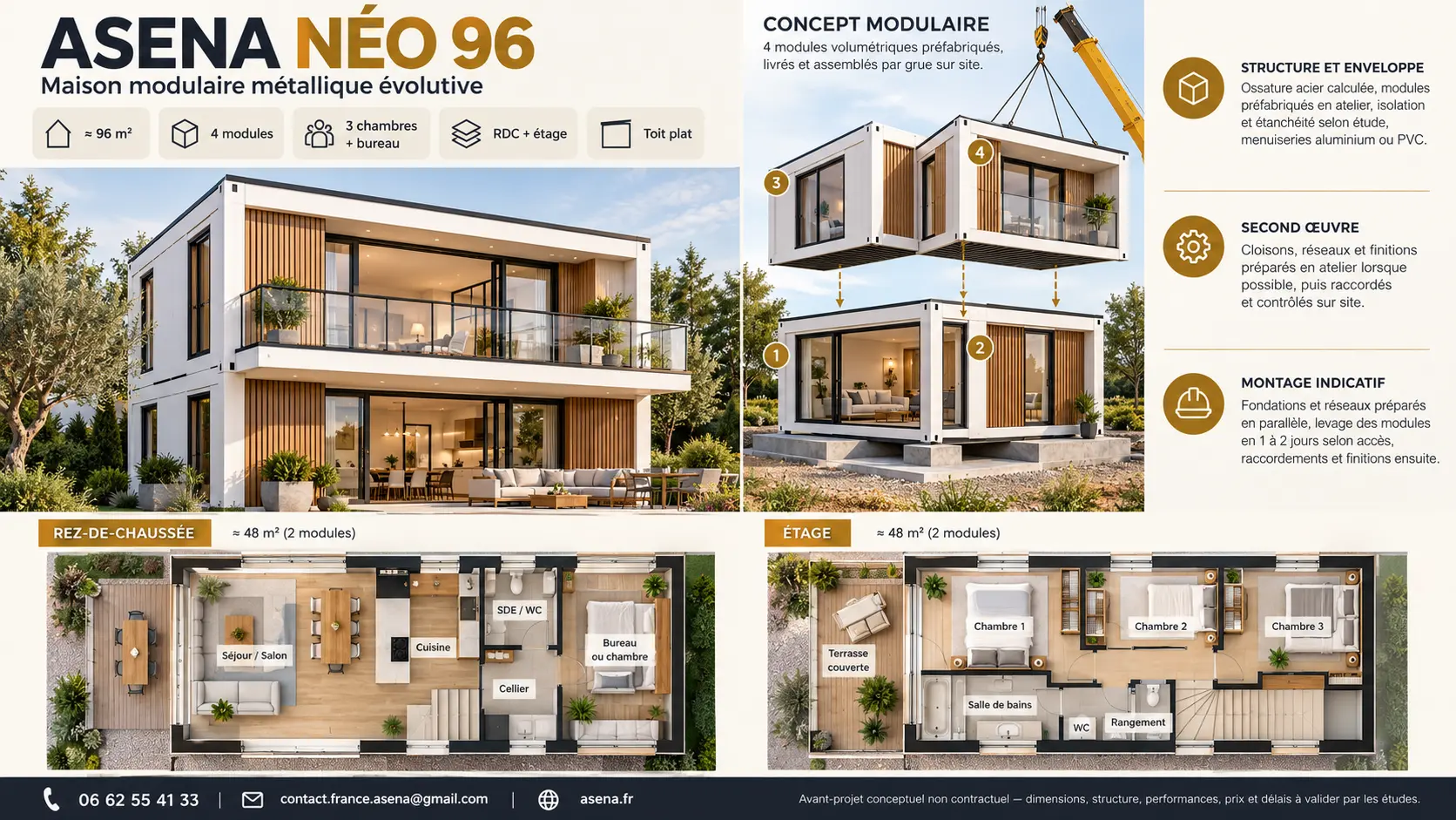 ASENA NÉO 96, maison modulaire métallique et principe d’assemblage