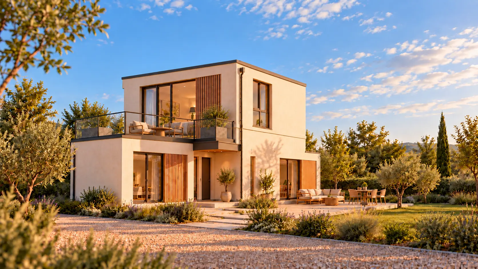 Maison modulaire ASENAMODUL ÉLÉA 112 avec toit plat et terrasse au premier étage