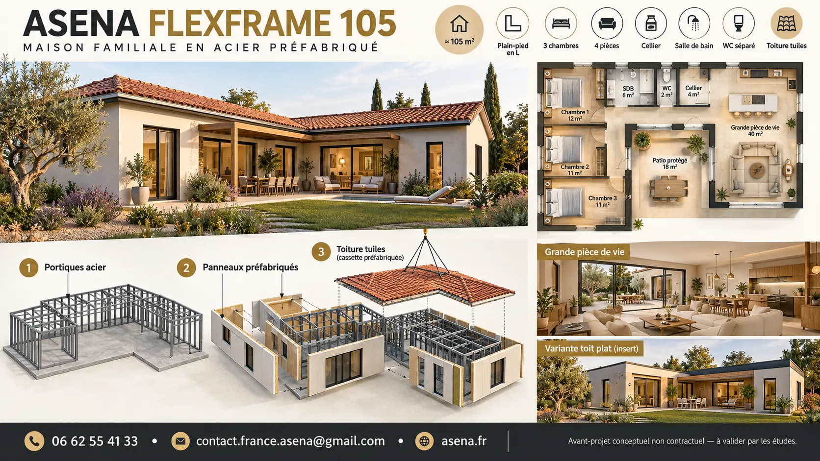 ASENA FLEXFRAME 105, maison familiale métallique en L