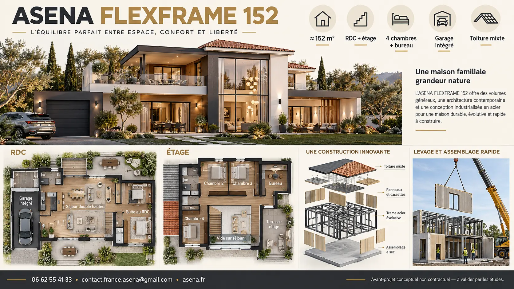 ASENA FLEXFRAME 152, grande maison métallique avec garage