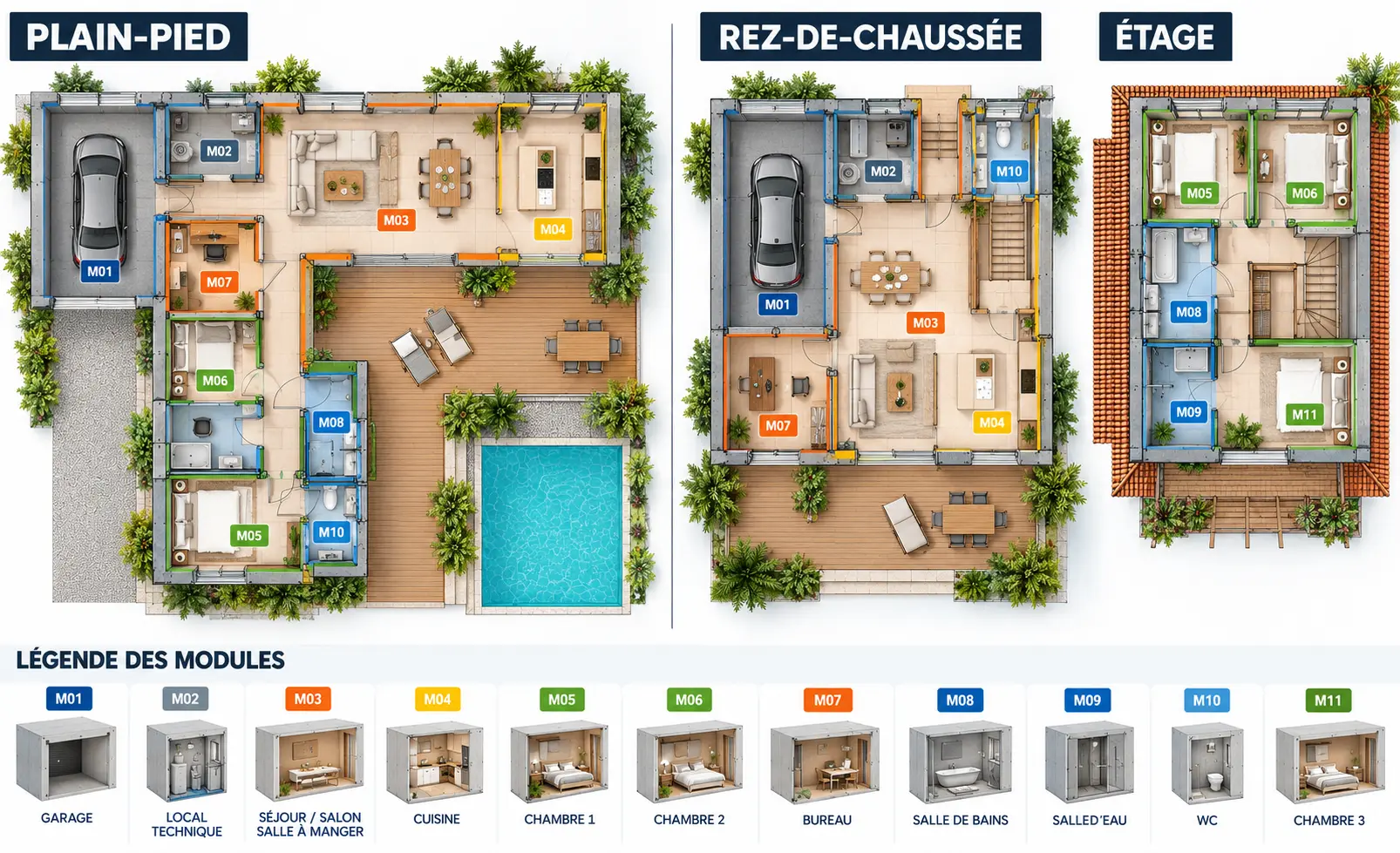 Plans plain-pied et étage de la collection M130