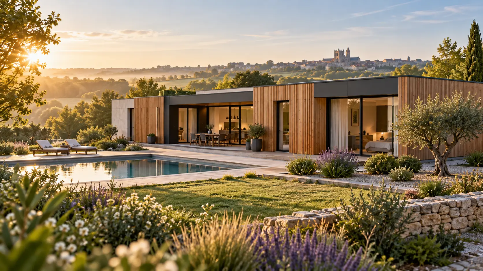 Maison contemporaine ASENAMODUL dans un jardin paysager
